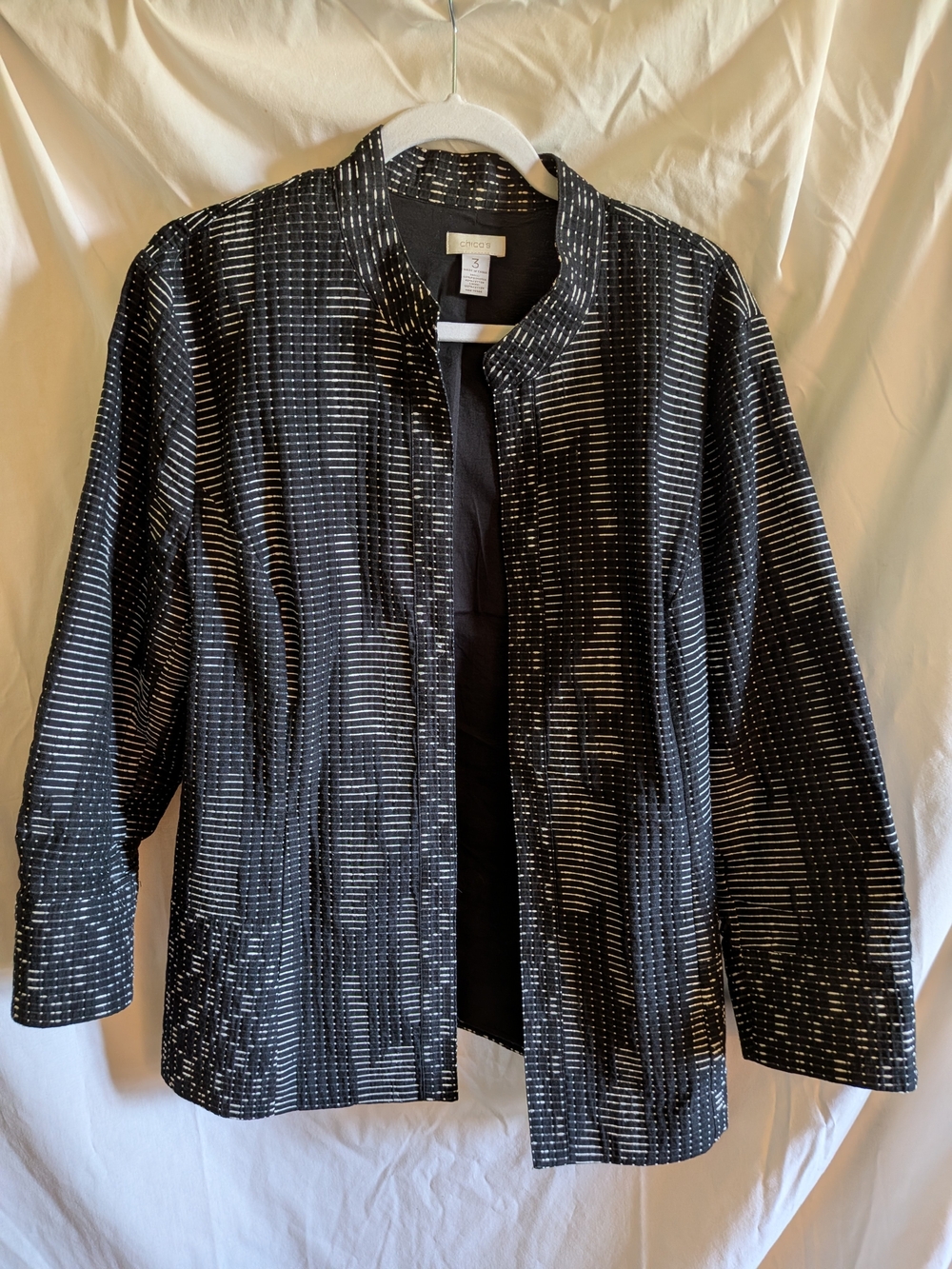 Chico's Black & White Patterned Open Jacket
